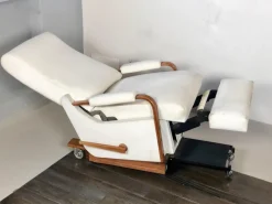 Pamono Italian White Leather La-Z-Boy Rocking Armchair by Pizzetti Roma, 1960s New
