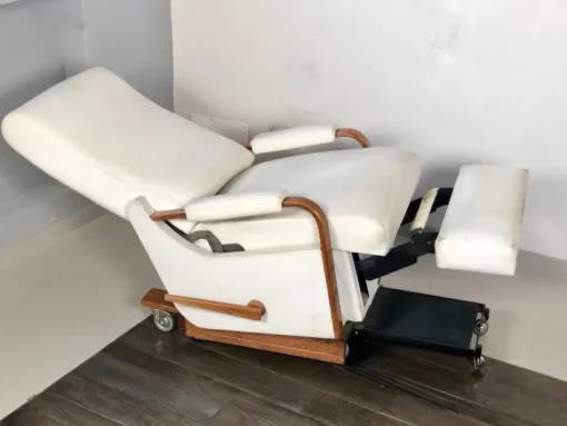 Pamono Italian White Leather La-Z-Boy Rocking Armchair by Pizzetti Roma, 1960s New