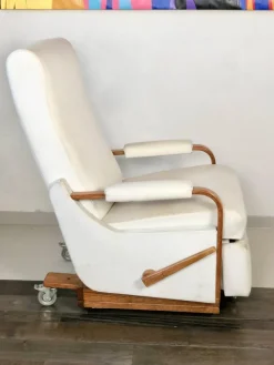 Pamono Italian White Leather La-Z-Boy Rocking Armchair by Pizzetti Roma, 1960s New