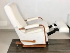 Pamono Italian White Leather La-Z-Boy Rocking Armchair by Pizzetti Roma, 1960s New