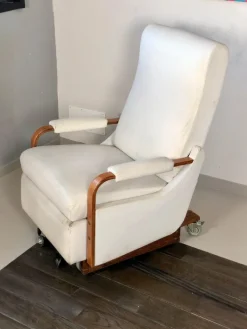 Pamono Italian White Leather La-Z-Boy Rocking Armchair by Pizzetti Roma, 1960s New