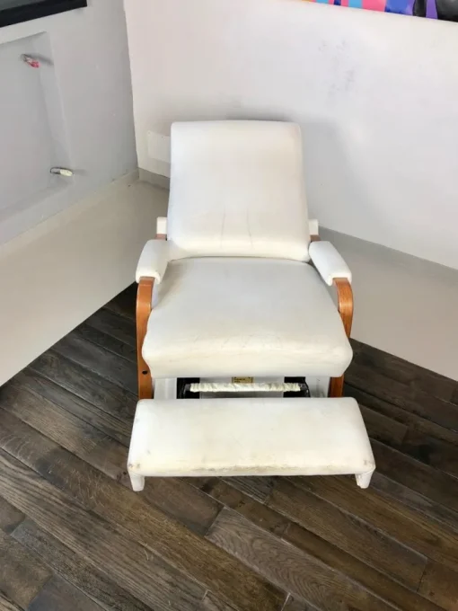 Pamono Italian White Leather La-Z-Boy Rocking Armchair by Pizzetti Roma, 1960s New