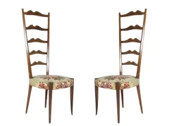Pamono Italian Wood and Fabric High-Back Chairs from Minotti, 1950s, Set of 2 Hot