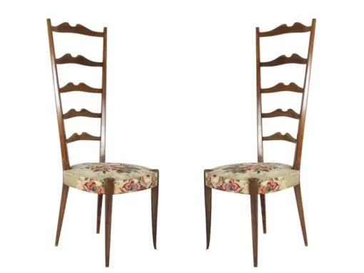 Pamono Italian Wood and Fabric High-Back Chairs from Minotti, 1950s, Set of 2 Hot