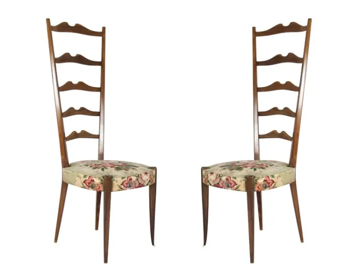 Pamono Italian Wood and Fabric High-Back Chairs from Minotti, 1950s, Set of 2 Hot
