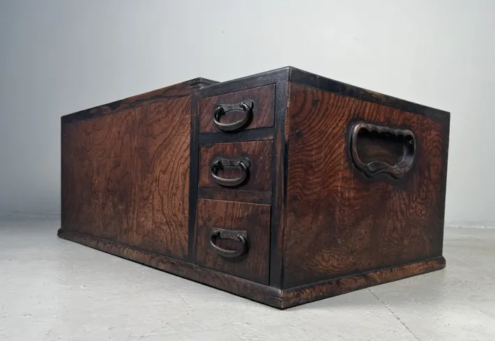 Pamono Japanese Keyaki Hibachi with Three Drawers New