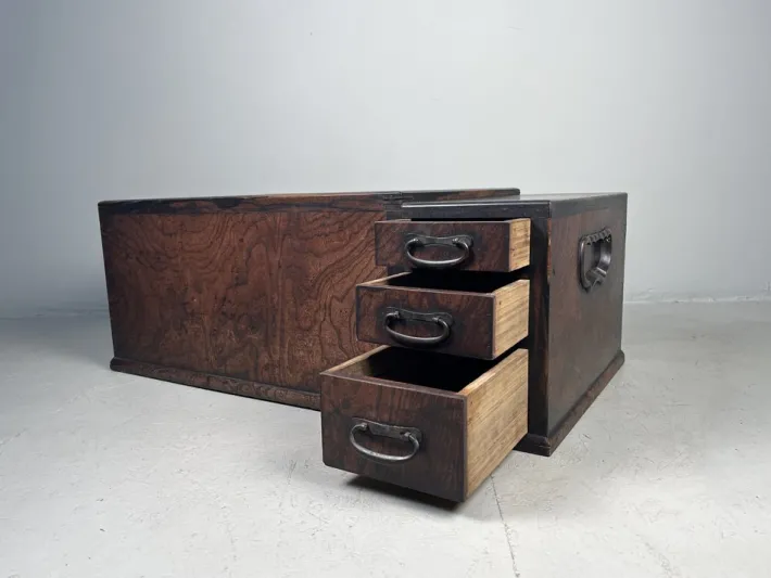 Pamono Japanese Keyaki Hibachi with Three Drawers New