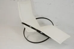 Pamono Jetstar Rocking Chair in Brown Lacquered Steel and Cream Canvas by Roger Lecal, France, 1970s Online