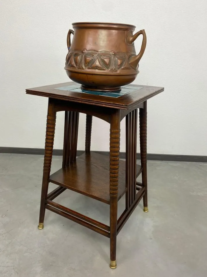 Pamono Jugendstil Side Table with Blue Tiles Top attributed to Adolf Loos, 1890s Sale