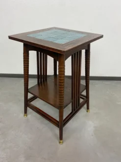 Pamono Jugendstil Side Table with Blue Tiles Top attributed to Adolf Loos, 1890s Sale