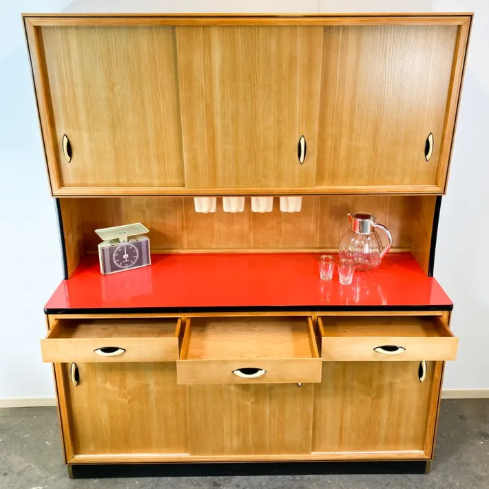 Pamono Kitchen Cupboard with Red Formica Top from Baumann Möbel, 1960s Online