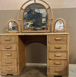 Pamono Knee Hole Cane and Bamboo Dressing Table with Surround Attached Mirrors Sale