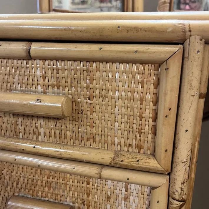 Pamono Knee Hole Cane and Bamboo Dressing Table with Surround Attached Mirrors Sale