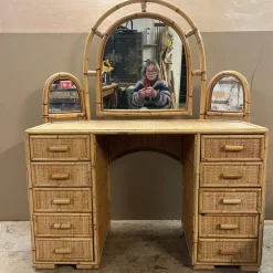 Pamono Knee Hole Cane and Bamboo Dressing Table with Surround Attached Mirrors Sale