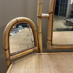 Pamono Knee Hole Cane and Bamboo Dressing Table with Surround Attached Mirrors Sale