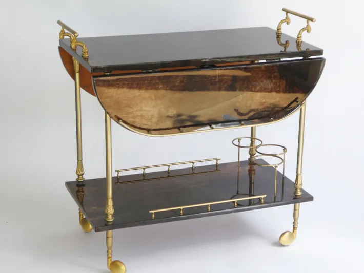 Pamono Lacquered Goatskin Bar Cart by Aldo Tura, 1960s Best