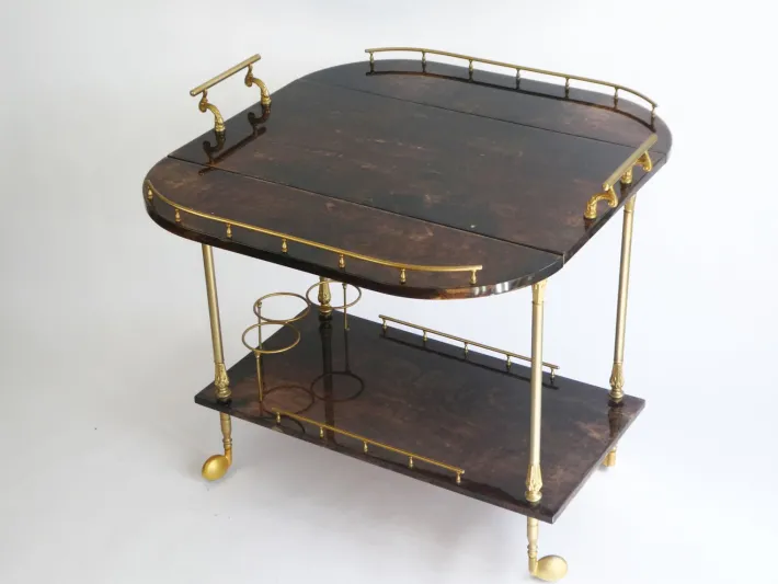 Pamono Lacquered Goatskin Bar Cart by Aldo Tura, 1960s Best