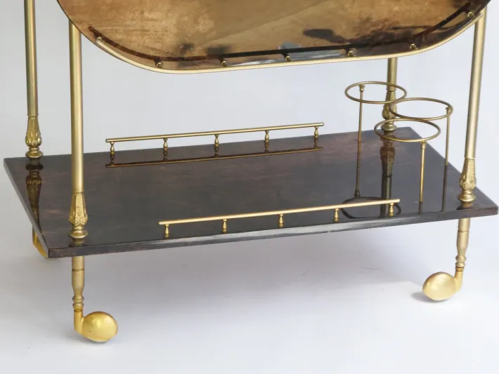 Pamono Lacquered Goatskin Bar Cart by Aldo Tura, 1960s Best