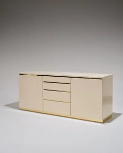 Pamono Lacquered Wood and Brass Sideboard, 1970s Hot