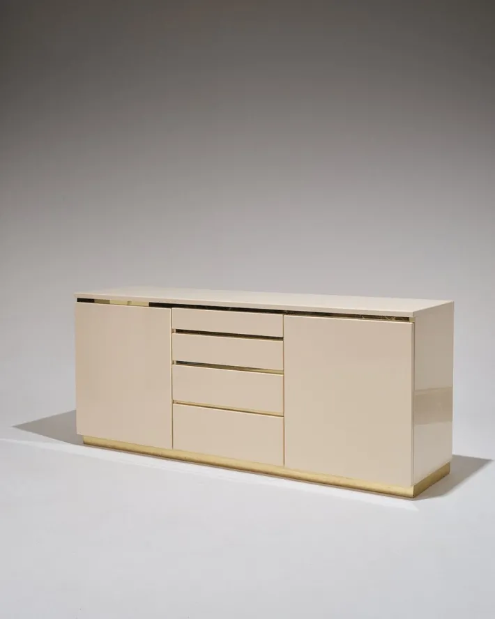 Pamono Lacquered Wood and Brass Sideboard, 1970s Hot