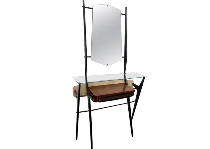 Pamono Lacquered Wood Dressing Table with Glass Top and Mirror, 1950s New
