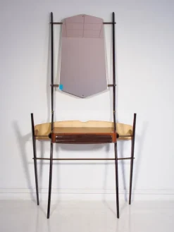 Pamono Lacquered Wood Dressing Table with Glass Top and Mirror, 1950s New