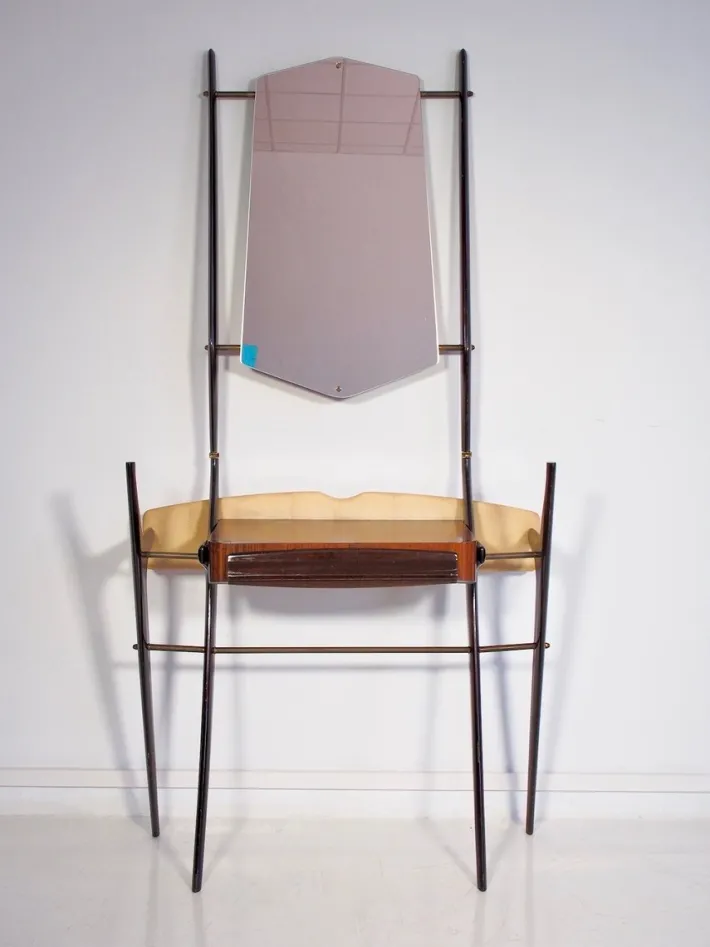 Pamono Lacquered Wood Dressing Table with Glass Top and Mirror, 1950s New