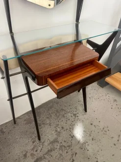 Pamono Lacquered Wood Dressing Table with Glass Top and Mirror, 1950s New