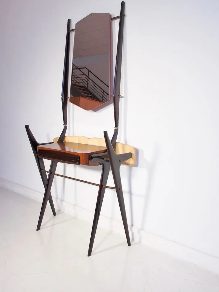 Pamono Lacquered Wood Dressing Table with Glass Top and Mirror, 1950s New
