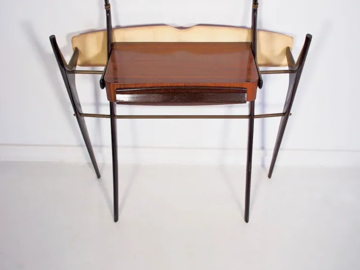 Pamono Lacquered Wood Dressing Table with Glass Top and Mirror, 1950s New