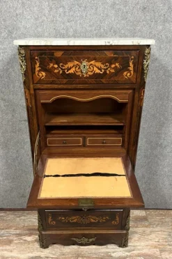 Pamono Ladys Secretary in Noble Wood Marquetry Depicting Floral Scrolls and Vase Best