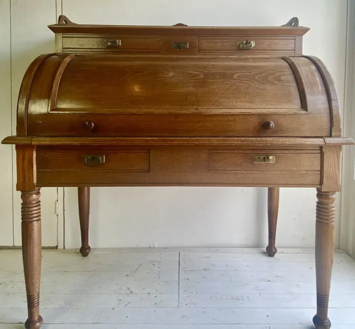Pamono Large Antique Cylinder Writing Desk in Oak New