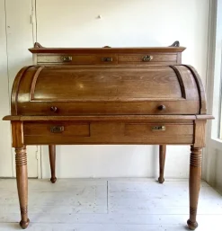Pamono Large Antique Cylinder Writing Desk in Oak New