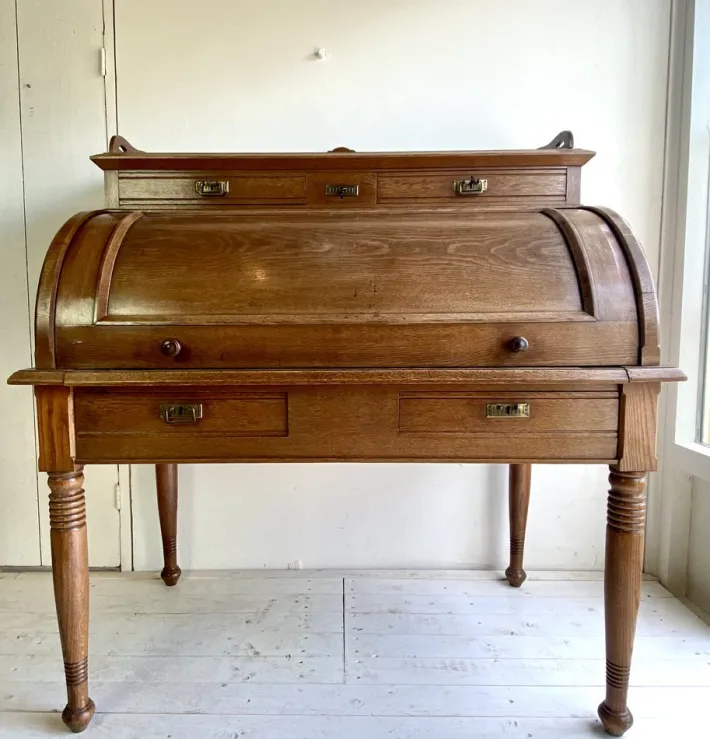 Pamono Large Antique Cylinder Writing Desk in Oak New