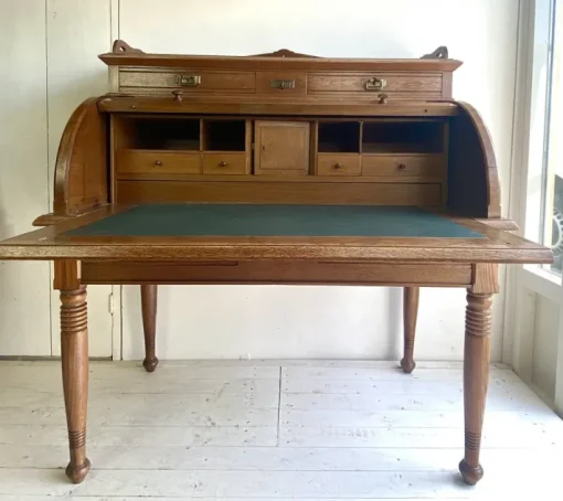 Pamono Large Antique Cylinder Writing Desk in Oak New
