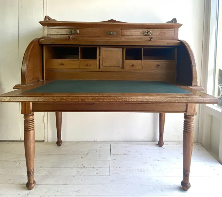 Pamono Large Antique Cylinder Writing Desk in Oak New