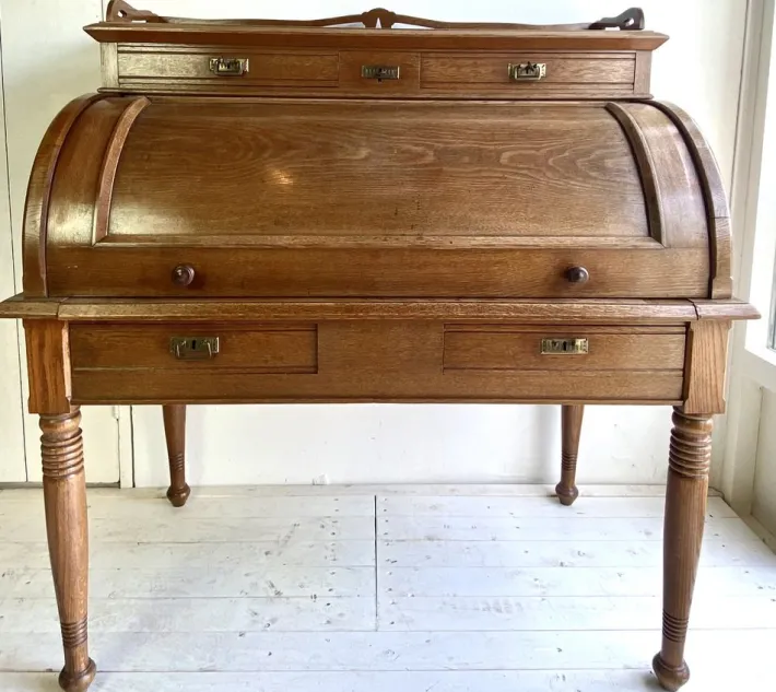 Pamono Large Antique Cylinder Writing Desk in Oak New