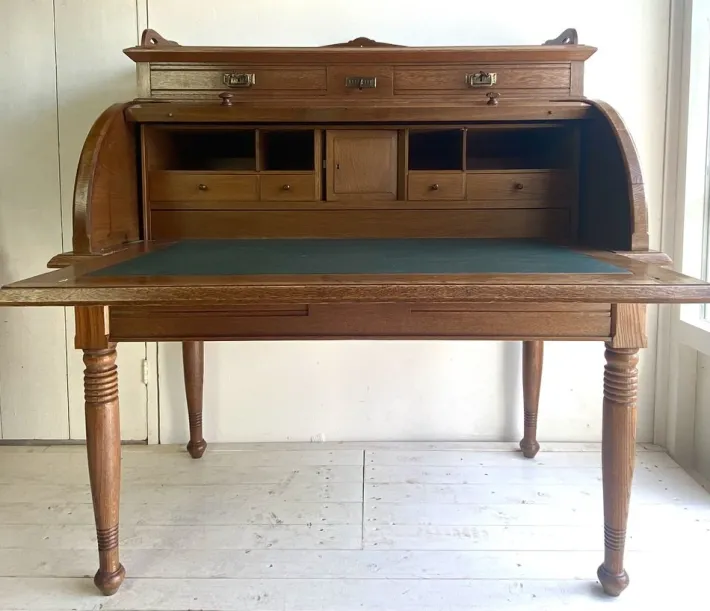 Pamono Large Antique Cylinder Writing Desk in Oak New