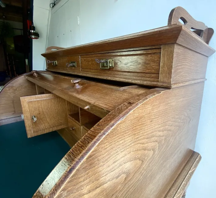 Pamono Large Antique Cylinder Writing Desk in Oak New