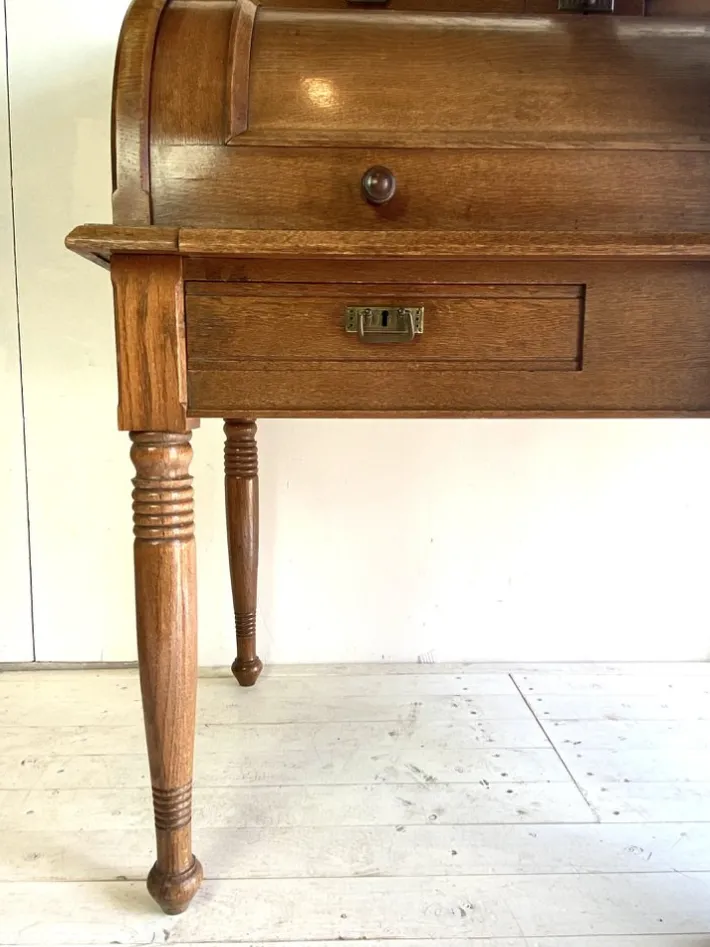 Pamono Large Antique Cylinder Writing Desk in Oak New