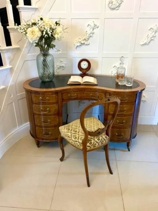 Pamono Large Antique Edwardian Inlaid Mahogany Freestanding Kidney Shaped Desk, 1900s Discount