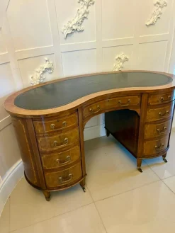 Pamono Large Antique Edwardian Inlaid Mahogany Freestanding Kidney Shaped Desk, 1900s Discount