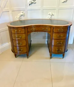 Pamono Large Antique Edwardian Inlaid Mahogany Freestanding Kidney Shaped Desk, 1900s Discount