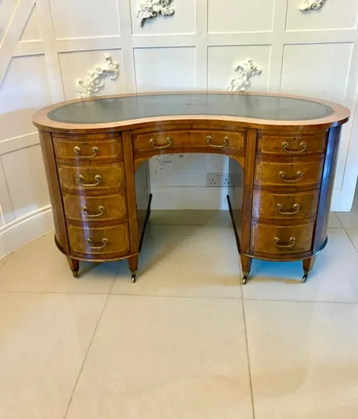 Pamono Large Antique Edwardian Inlaid Mahogany Freestanding Kidney Shaped Desk, 1900s Discount