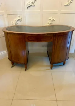 Pamono Large Antique Edwardian Inlaid Mahogany Freestanding Kidney Shaped Desk, 1900s Discount