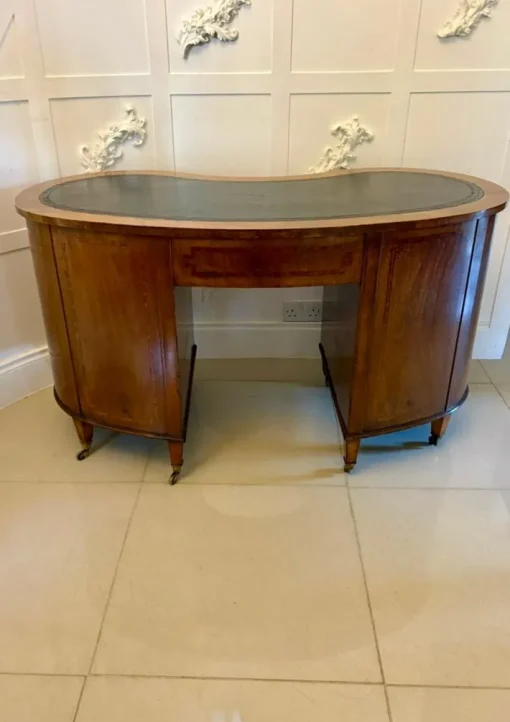 Pamono Large Antique Edwardian Inlaid Mahogany Freestanding Kidney Shaped Desk, 1900s Discount