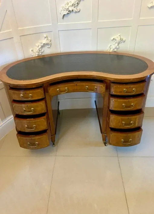 Pamono Large Antique Edwardian Inlaid Mahogany Freestanding Kidney Shaped Desk, 1900s Discount