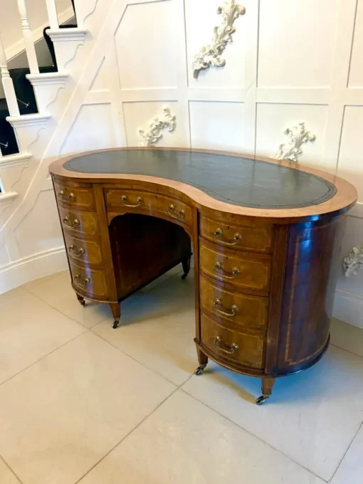 Pamono Large Antique Edwardian Inlaid Mahogany Freestanding Kidney Shaped Desk, 1900s Discount