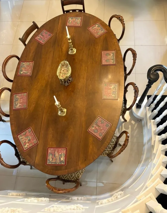 Pamono Large Antique Figured Walnut 10-Seater Wake Dining Table, 1920s Discount