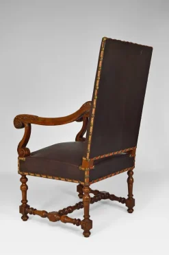 Pamono Large Antique Louis XIII Style Leather and Carved Walnut Desk Chair, 1860s Best